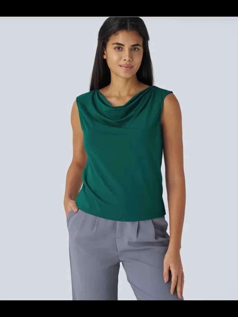 HALARA Sleeveless Cowl Neck Tank in Dark Teal